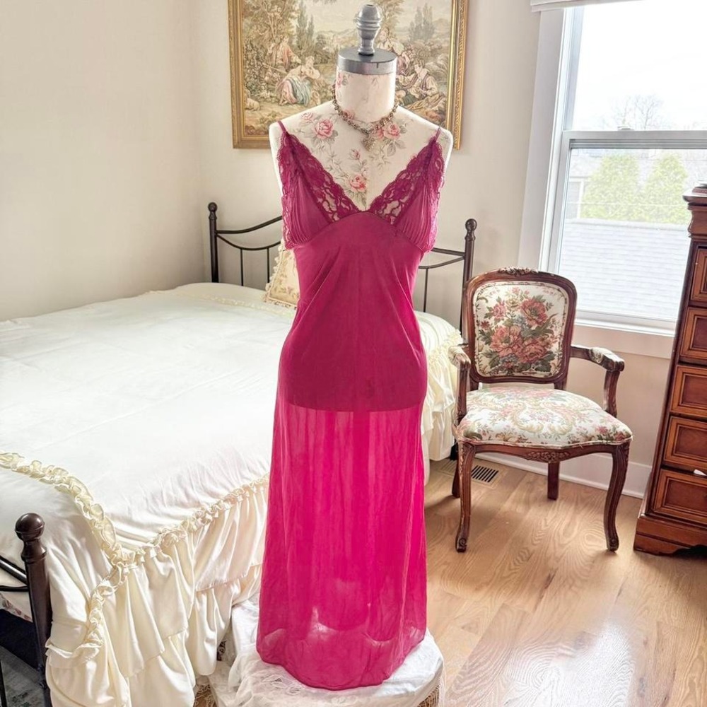 Y2K magenta slip dress‎ Fantasy Nightwear size large